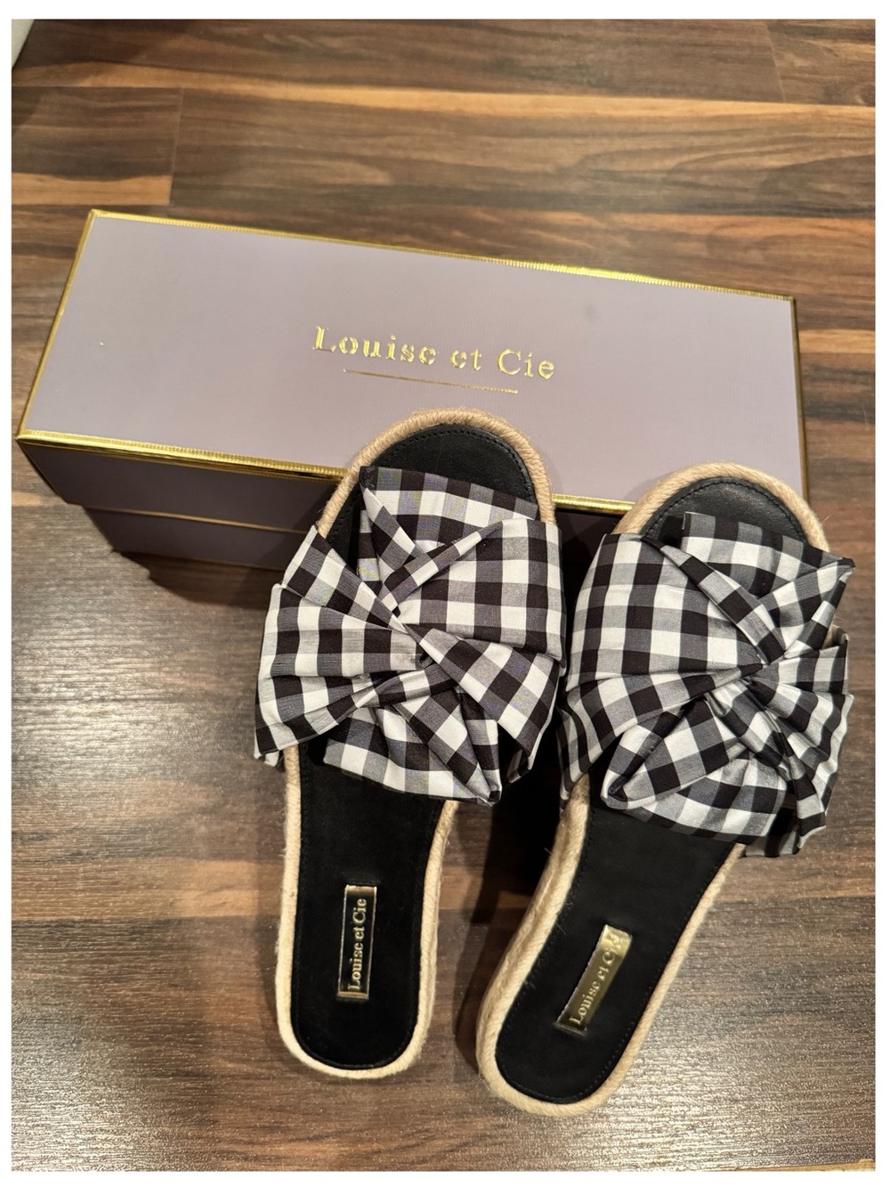 Louise et Cie Black & White Gingham Knot Slides - Picture 13 of 15